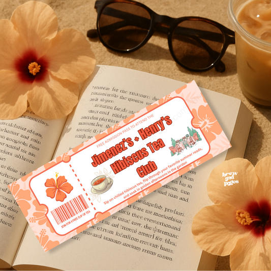 Hibiscus Tea Club Bookmark- Ticket Style Bookmark for Summer