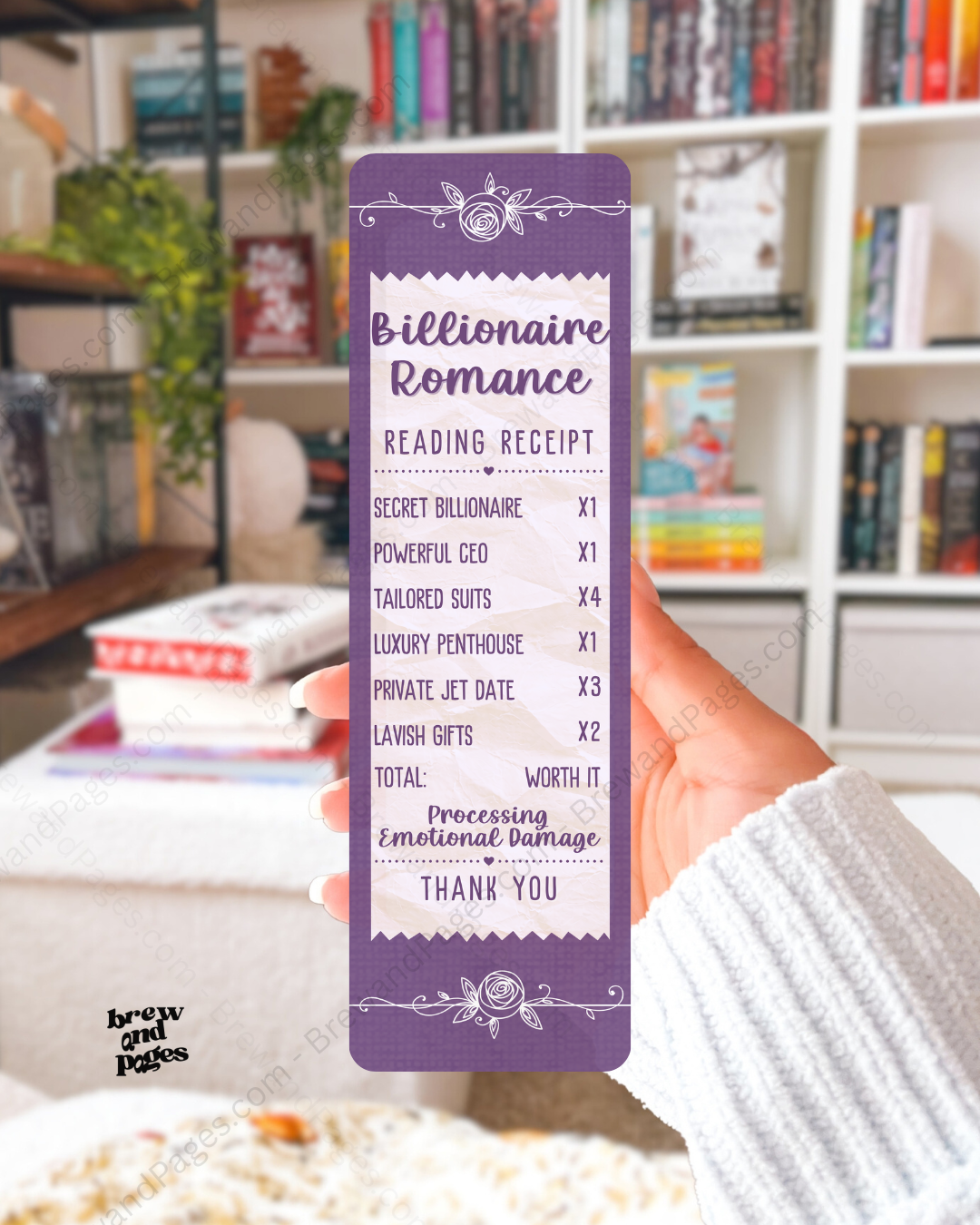 Billionaire Romance Reading Receipt - Bookmark - Brew and Pages