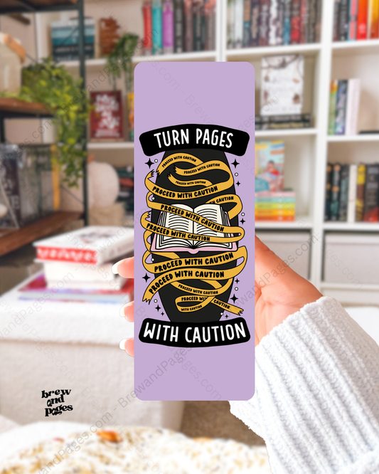 Turn Page with Caution - Bookmark - Brew and Pages