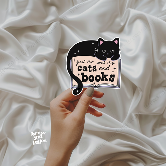 Just me & my cats & books - Stickers - Brew and Pages