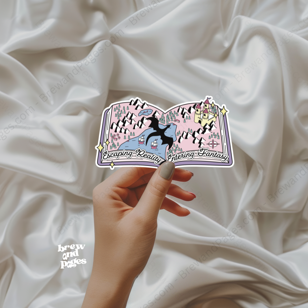 Escaping Reality Entering Fantasy - Sticker - Brew and Pages